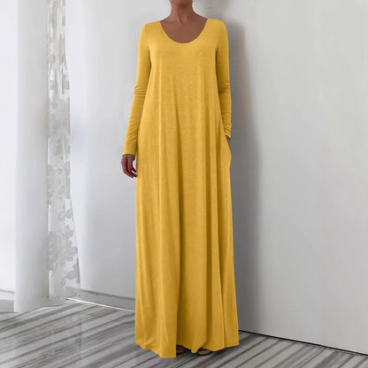 Langes Kleid mit Rundhalsausschnitt und Langarm