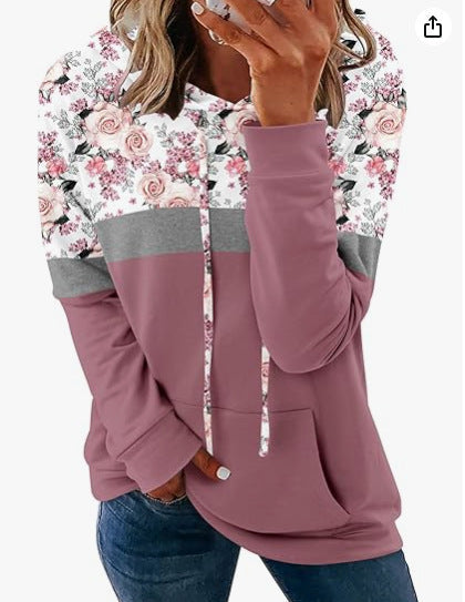 Langarmshirt mit Kapuze und floralem Muster