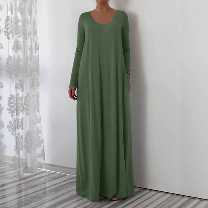 Langes Kleid mit Rundhalsausschnitt und Langarm