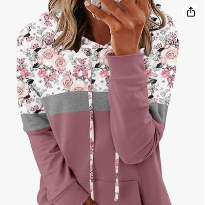 Langarmshirt mit Kapuze und floralem Muster