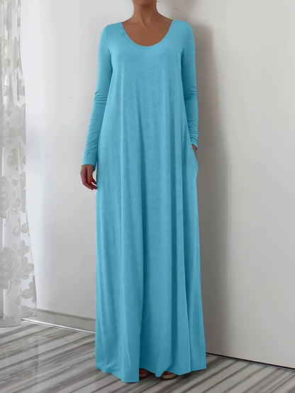 Langes Kleid mit Rundhalsausschnitt und Langarm