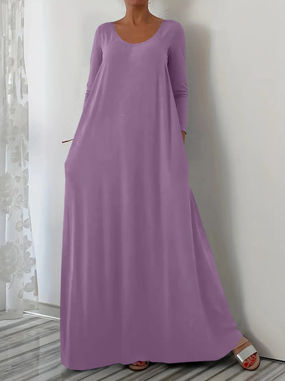 Langes Kleid mit Rundhalsausschnitt und Langarm