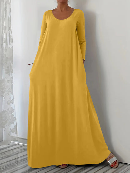 Langes Kleid mit Rundhalsausschnitt und Langarm